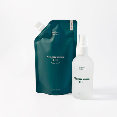 Two magnesium oil products from 'mother mother' on a white background